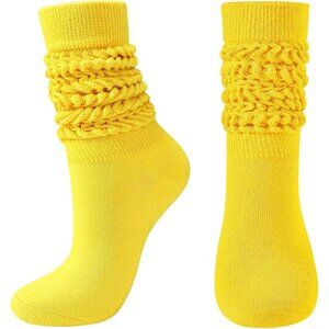 ⚡Women Yellow Imported Cotton Slouch Socks Scrunch Knee High Slouchy Socks